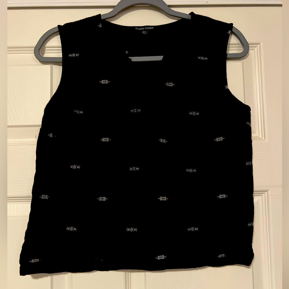 Eileen Fisher Organic Cotton Blend Black Tank Top XS Extra Small‎ Aztec Western